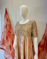 Rose Gold Silk Gown Heavy Zardozi And Patchwork Dupatta - Image 2