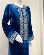 Blue Velvet Barat Dress Silver Resham And Bead Embroidered - Image 2