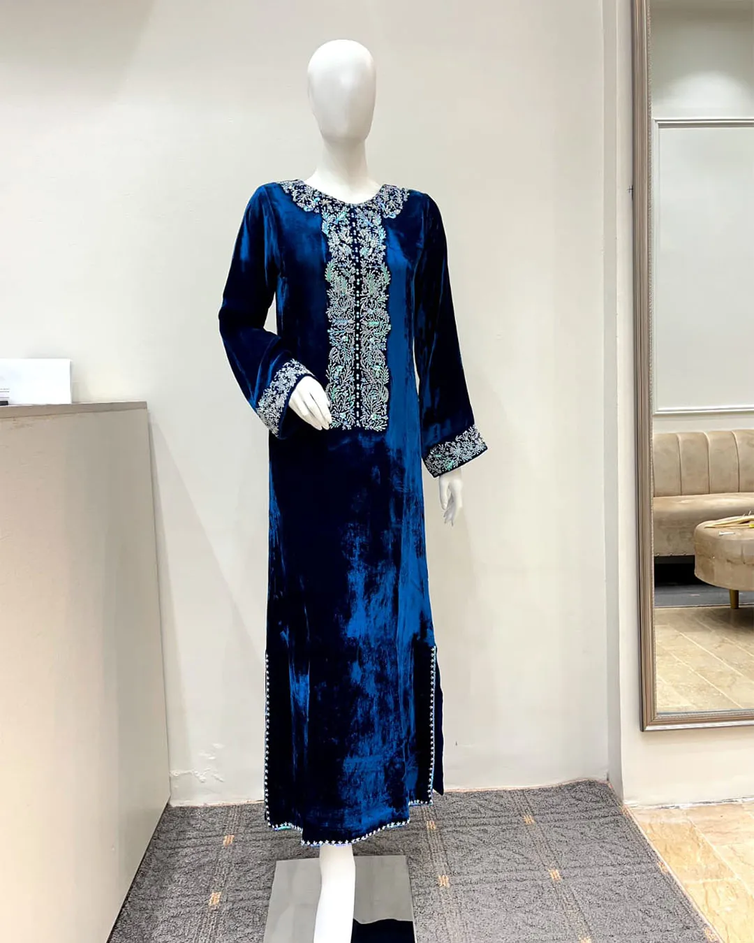 Untitled-1_0031_0c972652-f085-47c7-85a9-13cb3938ee5f Blue Velvet Barat Dress Silver Resham And Bead Embroidered - Image 1