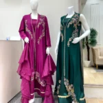 Magenta Layered Frock with Hand Embroidery And Pearl Trim