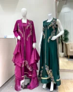 Magenta Layered Frock with Hand Embroidery And Pearl Trim