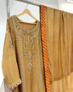 Golden Brown Suit Gold Zardozi Moti And Stone Work - Image 2
