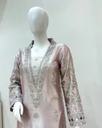 Dusty Rose Metallic Suit Dabka Moti And Sheesha Cuffs - Image 3
