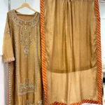 Golden Brown Suit Gold Zardozi Moti And Stone Work