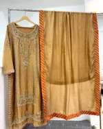 Golden Brown Suit Gold Zardozi Moti And Stone Work