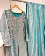 Turquoise Jaal Suit with Lehenga And Net Dupatta - Image 2