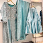 Turquoise Jaal Suit with Lehenga And Net Dupatta