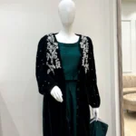 Bottle Green Mehndi Suit Velvet Shrug And Silk 3-Piece Set