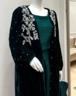 Bottle Green Mehndi Suit Velvet Shrug And Silk 3-Piece Set - Image 2