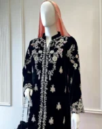 Black Velvet Nikah Dress Silver Zardozi And Resham - Image 2