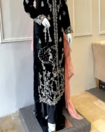 Black Velvet Nikah Dress Silver Zardozi And Resham - Image 3