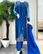 Royal Blue Walima Dress with Zardozi And Dupatta
