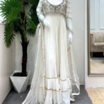 Ivory Anarkali Gown with Silver Zardozi And Moti Work