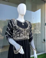 Black Walima Frock with Dabka Moti YokeAnd Dupatta - Image 4