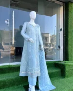 Sky Blue Chiffon Embroidered 3-Piece Suit