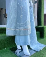 Sky Blue Chiffon Embroidered 3-Piece Suit - Image 2