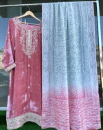 Rose Velvet Nikah Dress with Embroidered Dupatta - Image 2