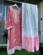 Rose Velvet Nikah Dress with Embroidered Dupatta