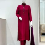 Maroon Formal 3-Piece Suit with Embellished Gala