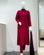 Maroon Formal 3-Piece Suit with Embellished Gala