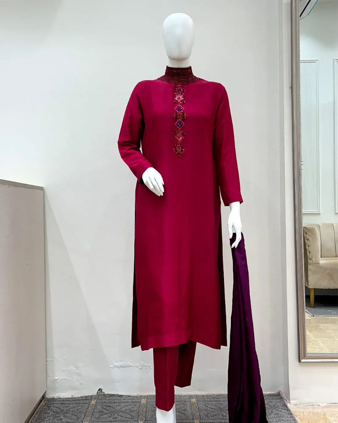 Untitled-2_0007_eeba1b4b-9997-4d21-970c-a44ec49df488 Maroon Formal 3-Piece Suit with Embellished Gala - Image 1