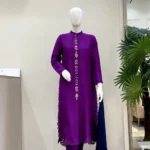 Purple Cutwork Suit with Stone Placket And Navy Dupatta