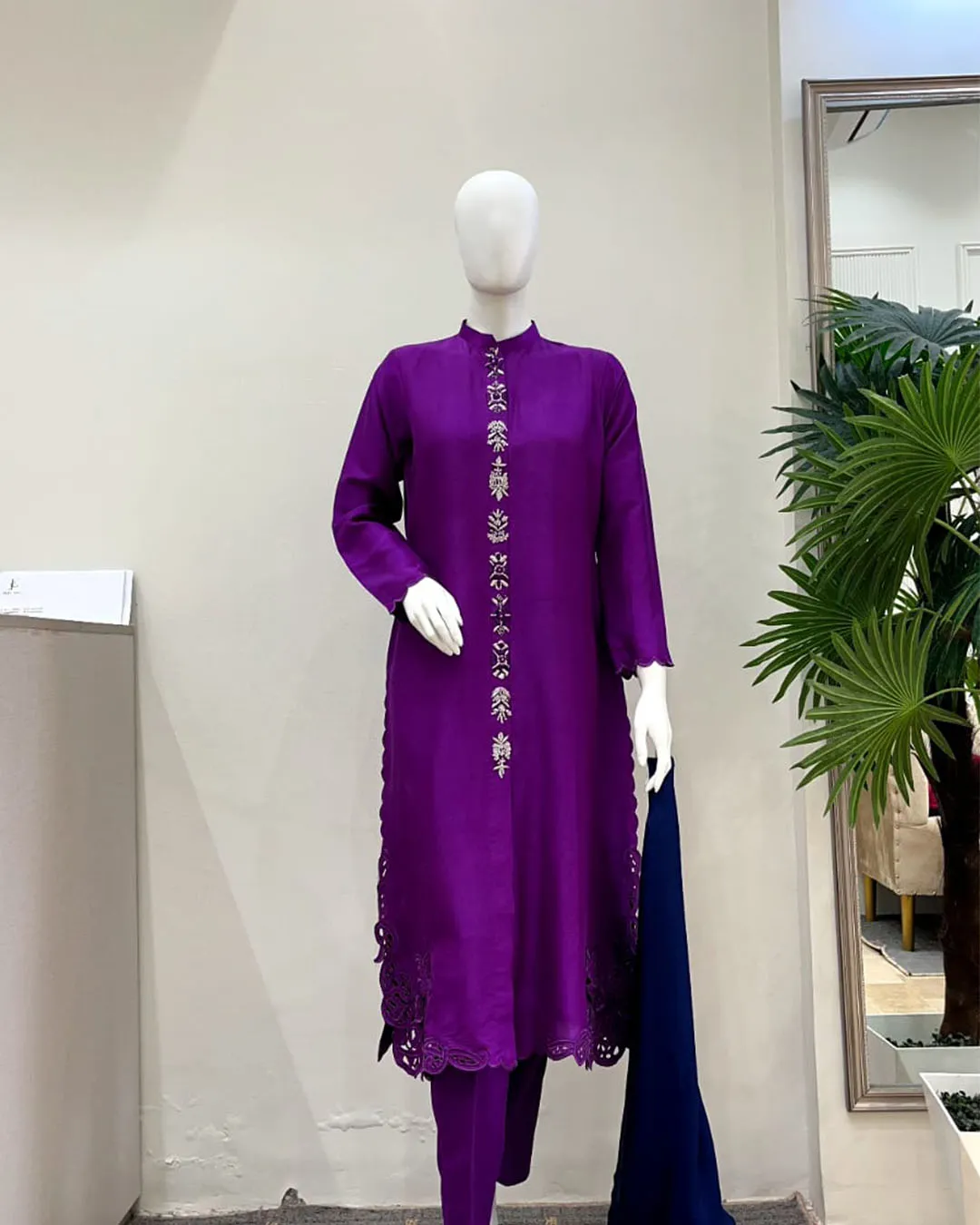 Untitled-2_0009_251b6f4f-54e1-47cf-950e-5977090eb9fe Purple Cutwork Suit with Stone Placket And Navy Dupatta - Image 1
