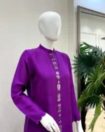 Purple Cutwork Suit with Stone Placket And Navy Dupatta - Image 2