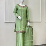 Green Resham Floral Embroidery And Dupatta