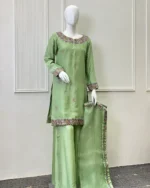 Green Resham Floral Embroidery And Dupatta