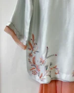 Ice Grey And Peach Resham Floral Embroidery - Image 3