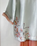 Ice Grey And Peach Resham Floral Embroidery - Image 2