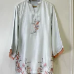Ice Grey And Peach Resham Floral Embroidery