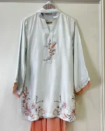Ice Grey And Peach Resham Floral Embroidery