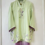 Pista Green Silk Suit Purple Floral Embroidery