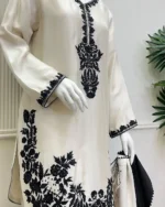 White And Black Embroidered 3 Piece Wedding Dress - Image 3