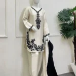 White And Black Embroidered 3 Piece Wedding Dress