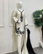 White And Black Embroidered 3 Piece Wedding Dress