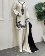 White And Black Embroidered 3 Piece Wedding Dress - Image 2