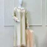 Cream And Peach 3 Piece Pearl Embroidered Wedding Dress