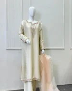 Cream And Peach 3 Piece Pearl Embroidered Wedding Dress