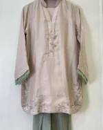 Skin Beige 2 Piece Botanical Floral Embroidered Dress