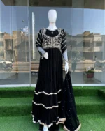 Black Walima Frock with Dabka Moti YokeAnd Dupatta