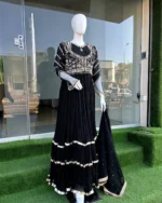 Black Walima Frock with Dabka Moti YokeAnd Dupatta - Image 5