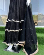 Black Walima Frock with Dabka Moti YokeAnd Dupatta - Image 3