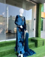 Teal Velvet Maxi with Stone Work And Matching Dupatta - Image 2