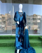 Teal Velvet Maxi with Stone Work And Matching Dupatta