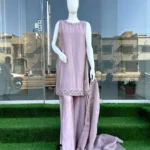 Mauve Floral Embroidered Suit with Palazzo And Dupatta