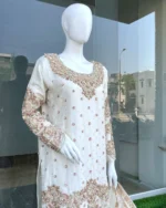 Ivory Zardozi Suit with Pink Stone Moti And Dupatta - Image 2