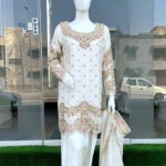 Ivory Zardozi Suit with Pink Stone Moti And Dupatta